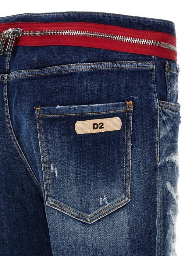 Damage Denim Straight Jeans Blue - DSQUARED2 - BALAAN 5