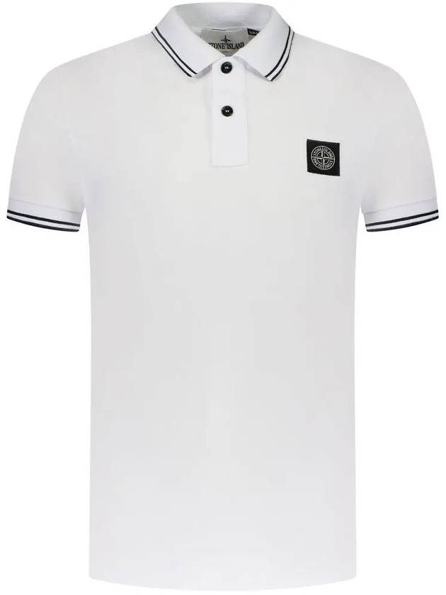 Stretch Cotton Pique Short Sleeve Polo Shirt White - STONE ISLAND - BALAAN 3