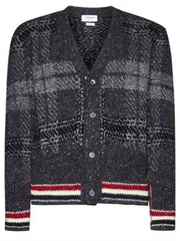 Donegal Tartan Stripe V-Neck Cardigan Grey - THOM BROWNE - BALAAN 2