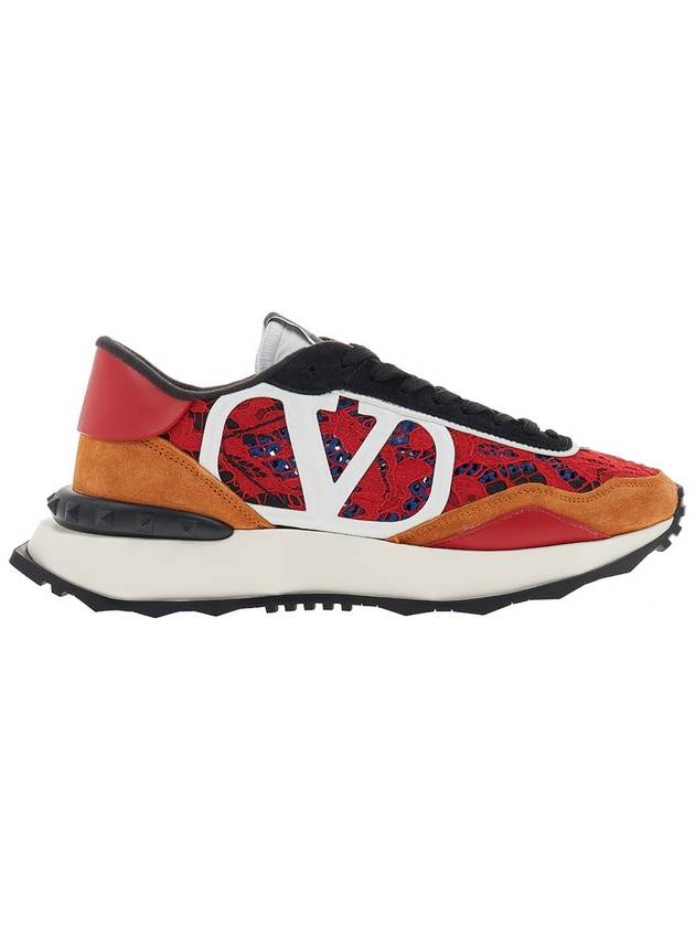 V Logo Signature Lace Runner Low Top Sneakers Red - VALENTINO - BALAAN 3