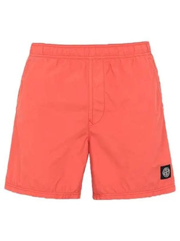 Logo Patch Brushed Nylon Swim Shorts Orange - STONE ISLAND - BALAAN 1