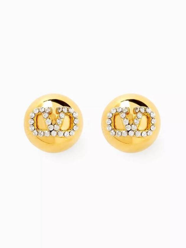 Women's V Logo Crystal Earrings Gold - VALENTINO - BALAAN 2