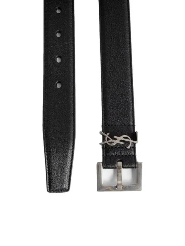 Silver Hardware Monogram Buckle Leather Belt Black - SAINT LAURENT - BALAAN 5