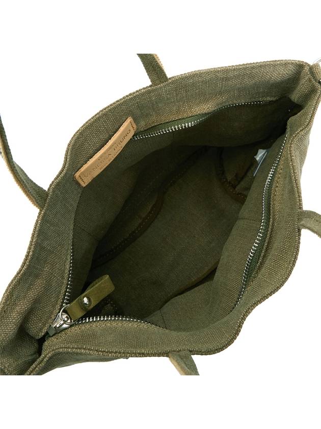 Women's Cabas Small Linen Tote Bag Green - VANESSA BRUNO - BALAAN 7