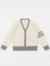 V-Neck 4-Bar Wool Cardigan White - THOM BROWNE - BALAAN 2