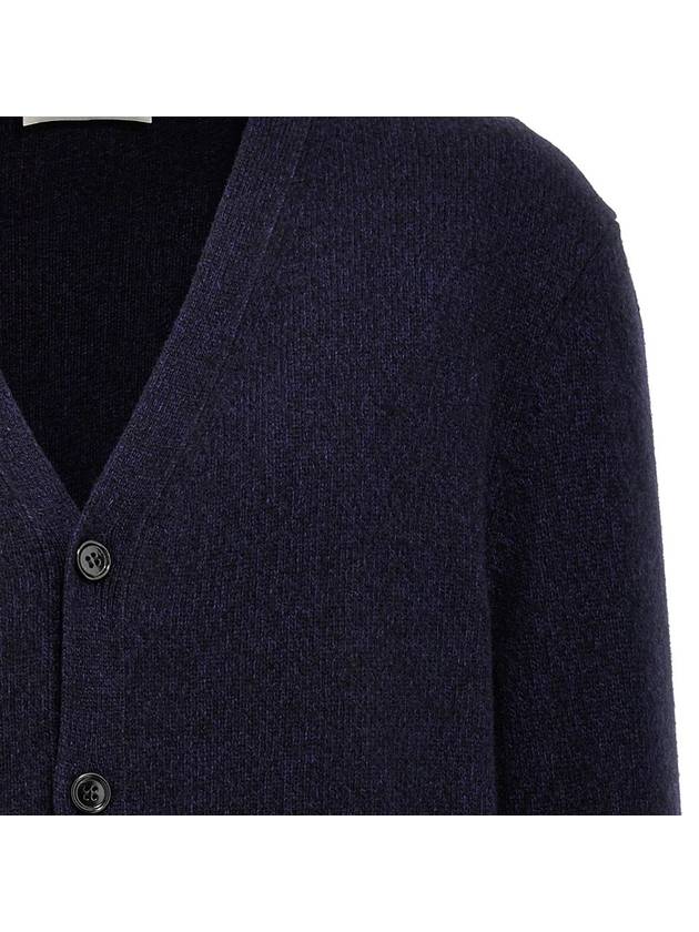 Heart Logo V Neck Cashmere Cardigan Navy - AMI - BALAAN 4