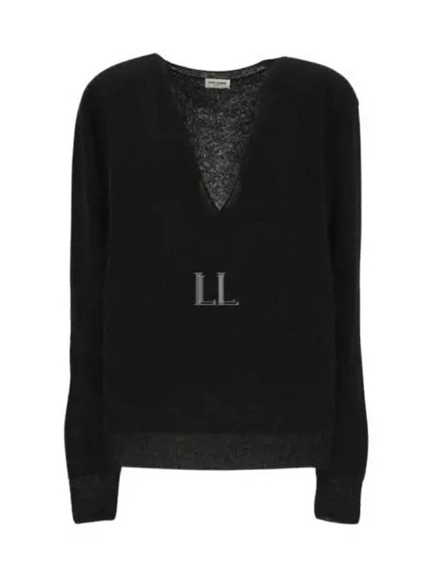 V-Neck Wool Knit Top Black - SAINT LAURENT - BALAAN 2