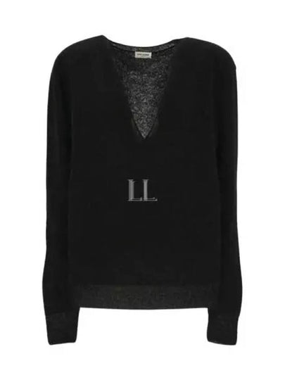 V-Neck Wool Knit Top Black - SAINT LAURENT - BALAAN 2