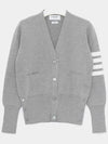 Milano Stitch 4 Bar Classic V Neck Fine Merino Wool Cardigan Grey - THOM BROWNE - BALAAN 3