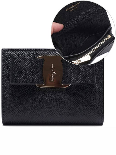 Vara Bow Gloss Flap Half Wallet Black - SALVATORE FERRAGAMO - BALAAN 2