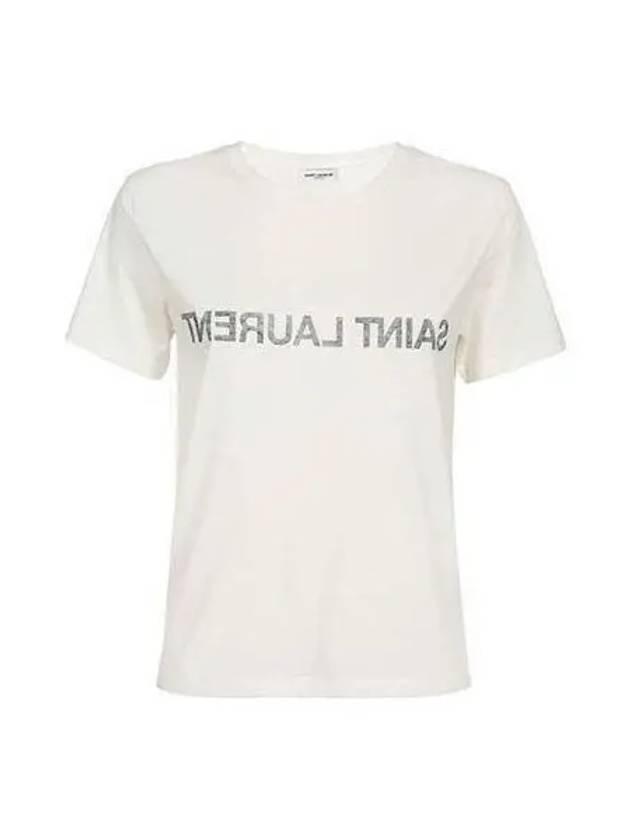 Women s Reverse Logo Print Short Sleeve White 665234 Y37AW - SAINT LAURENT - BALAAN 1