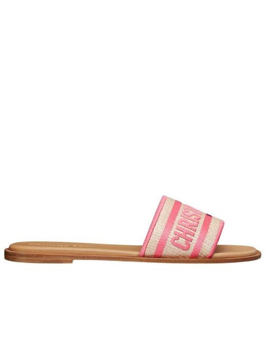 Dway Embroidered Cotton Raffia Slippers Natural Pink - DIOR - BALAAN 1