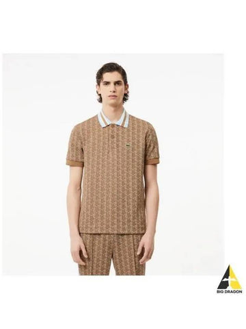 Men s Monogram Jacquard Polo Beige - LACOSTE - BALAAN 1