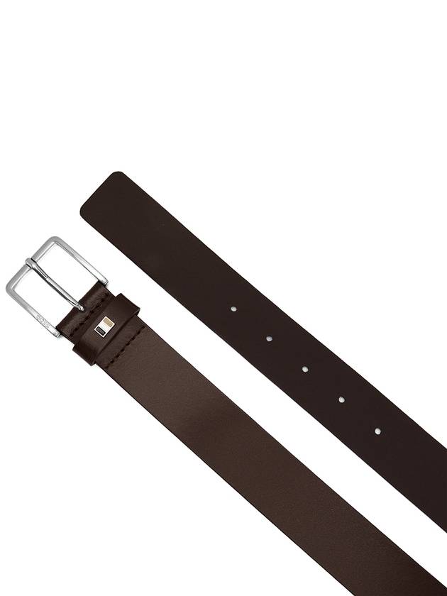 Signature Stripe Silver Buckle Logo Leather Belt Dark Brown - HUGO BOSS - BALAAN 4