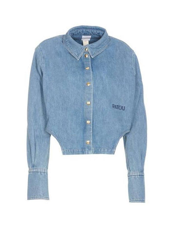 Embroidered Logo Cropped Denim Jacket Light Blue - PATOU - BALAAN 1