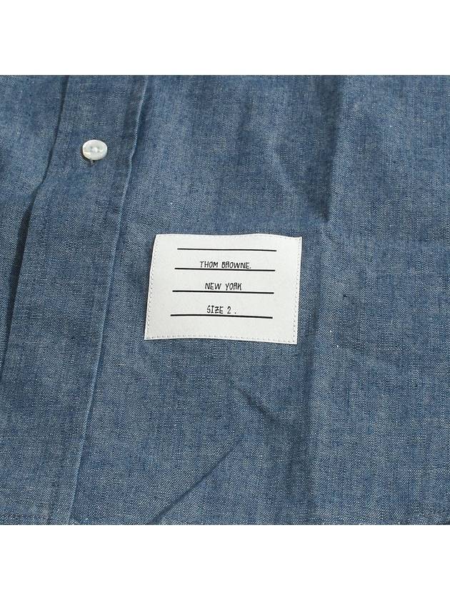 Men's Diagonal Shambray Print Name tag Straight Fit Long Sleeve Shirt Blue - THOM BROWNE - BALAAN 6