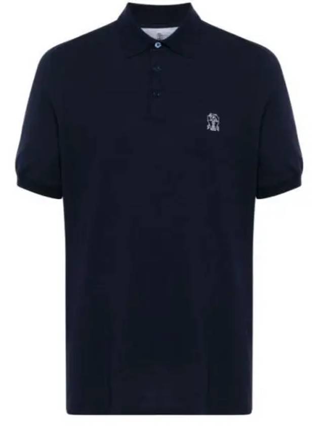 Printed Logo Cotton Polo Shirt Cobalto Grigio - BRUNELLO CUCINELLI - BALAAN 2