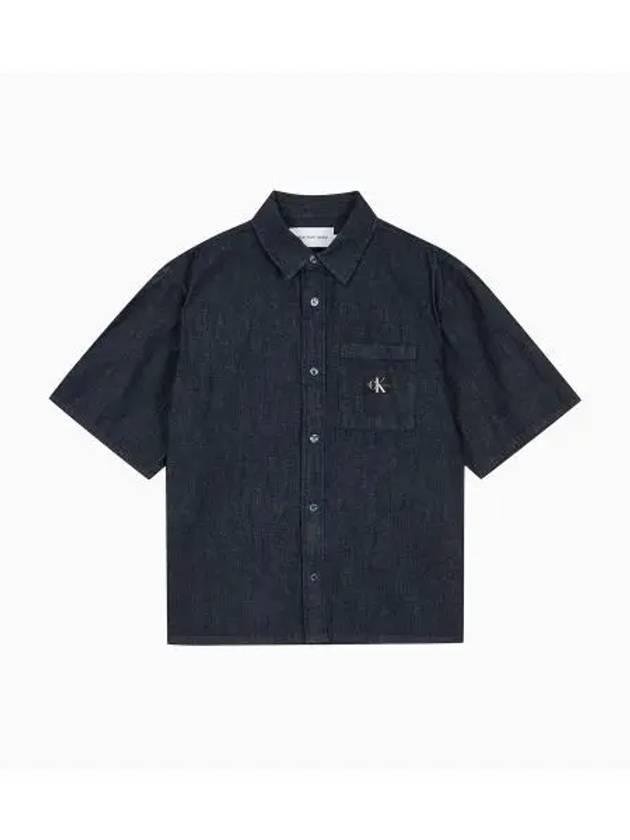 JEANS Men s Dark Blue Camp Short Sleeve Denim Shirt J326853 1BJ - CALVIN KLEIN - BALAAN 2