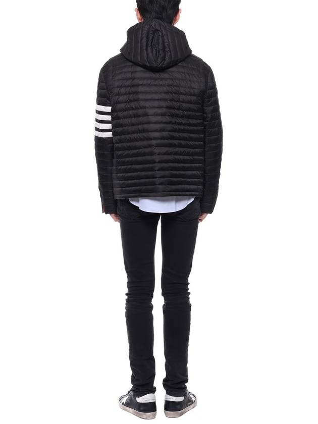 Matte Nylon 4-Bar Stripe Downfill Quilted Hoodie Padding Black - THOM BROWNE - BALAAN 6