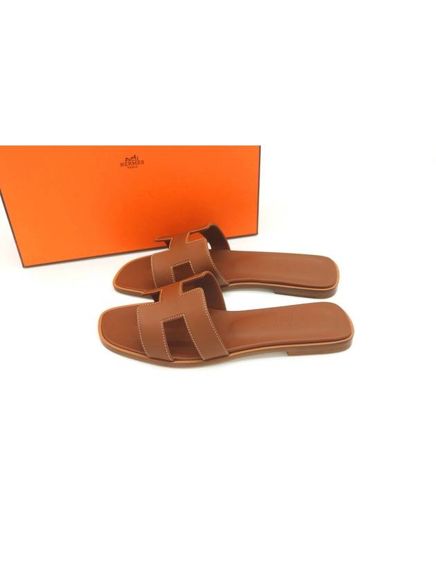 Oran Calfskin Slippers Gold Piqures Ecrues - HERMES - BALAAN 3