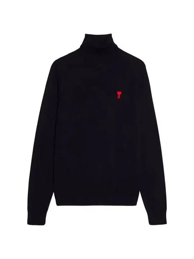 De Cour Embroidered Logo Extra Fine Merino Wool Turtleneck Black - AMI - BALAAN 1