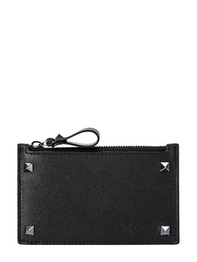 Rockstud Zipper Card Wallet Black - VALENTINO - BALAAN 2