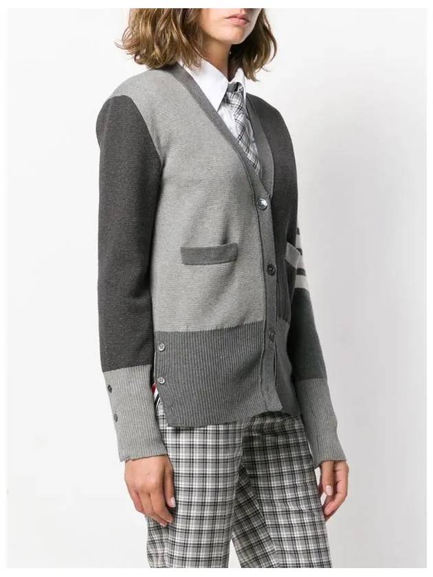 Women Diagonal V-neck Fun Mix Cardigan Grey - THOM BROWNE - BALAAN 5