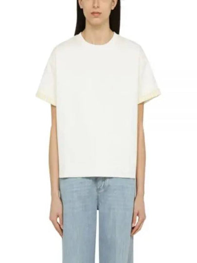 Double Layer Cotton Check Short Sleeve T-Shirt Chalk - BOTTEGA VENETA - BALAAN 2