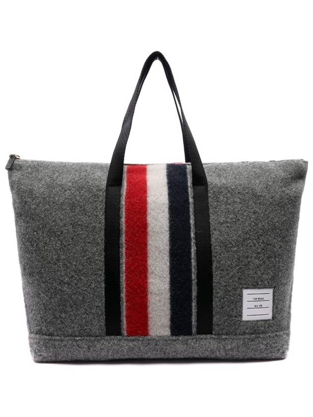 Men's Three Stripes Wool Tote Bag Grey - THOM BROWNE - BALAAN 4