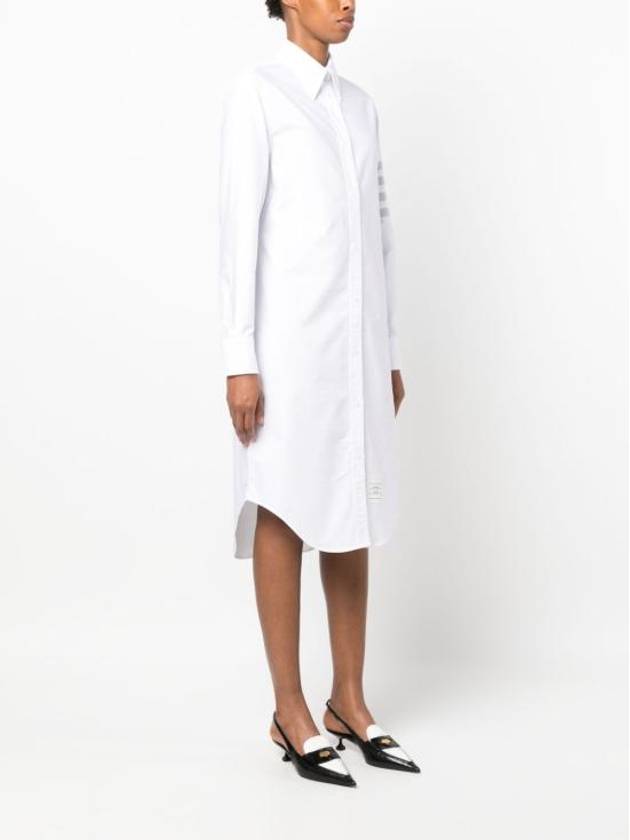 Diagonal 4-Bar Cotton Shirt Midi Dress White - THOM BROWNE - BALAAN 5