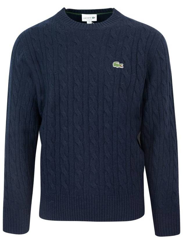 Cable Carded Wool Crew Neck Knit Top Blue - LACOSTE - BALAAN 2