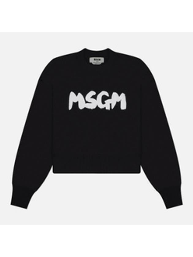 Brushed Logo Crop Cotton Sweatshirt Black - MSGM - BALAAN 1