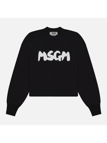 Brushed Logo Crop Cotton Sweatshirt Black - MSGM - BALAAN 1