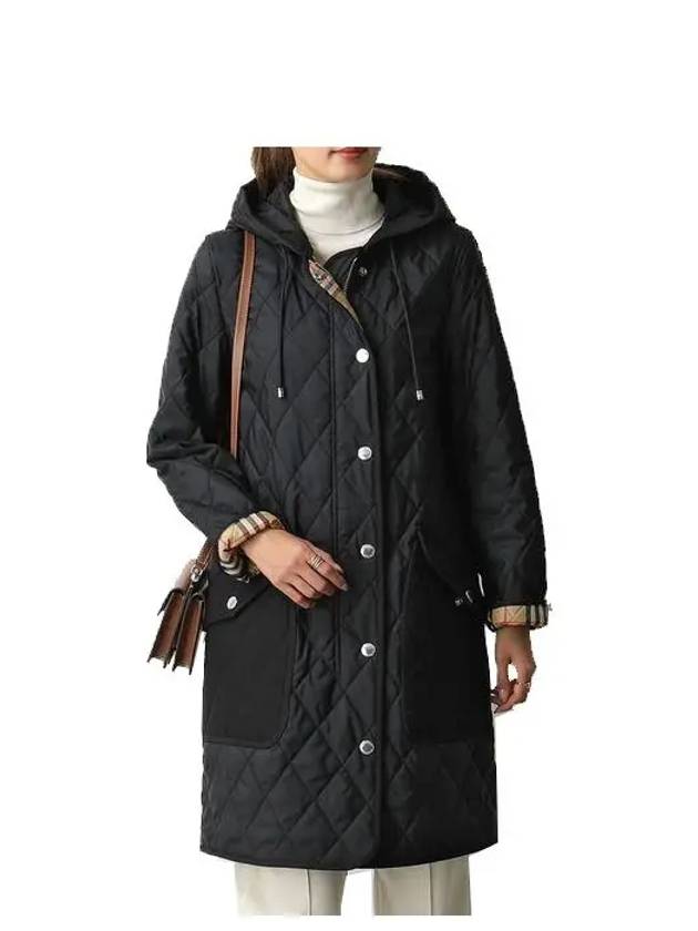 Women's Diamond Quilted Hoodie Single Coat Black - BURBERRY - BALAAN 4