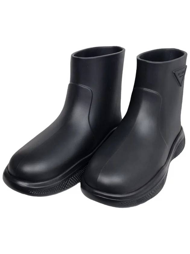 triangle logo ankle rubber bootie rain boots black - PRADA - BALAAN.