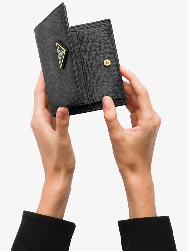 Gold Hardware Triangle Logo Saffiano Half Wallet Black - PRADA - BALAAN 5