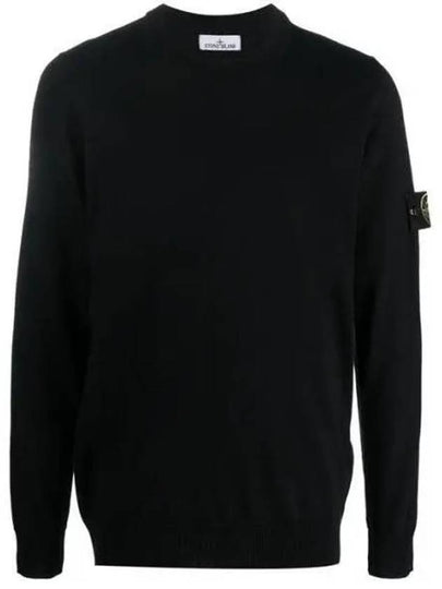 Logo Patch Round Neck Knit Top Black - STONE ISLAND - BALAAN 2