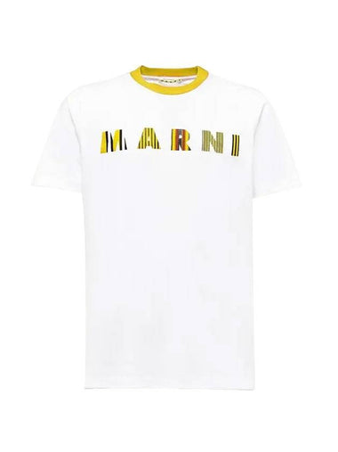 Stripe Logo Print Short Sleeve T-Shirt White - MARNI - BALAAN 1