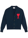 Men's Big Heart Logo Patch Overfit Cardigan Navy - AMI - BALAAN 2