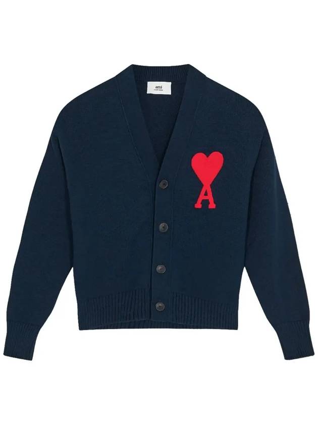 Men's Big Heart Logo Patch Overfit Cardigan Navy - AMI - BALAAN 2