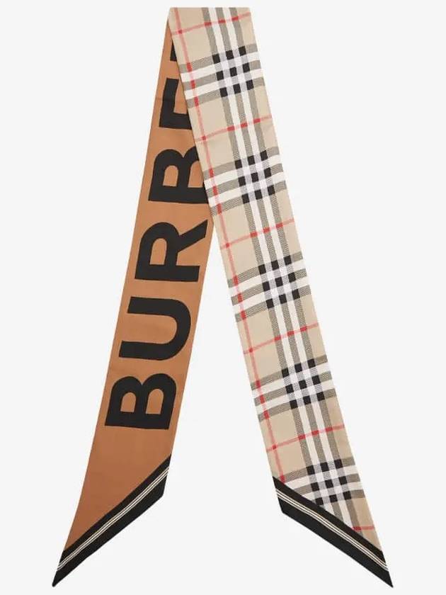 Vintage Check Logo Print Silk Skinny Reversible Scarf Archive Beige - BURBERRY - BALAAN 3