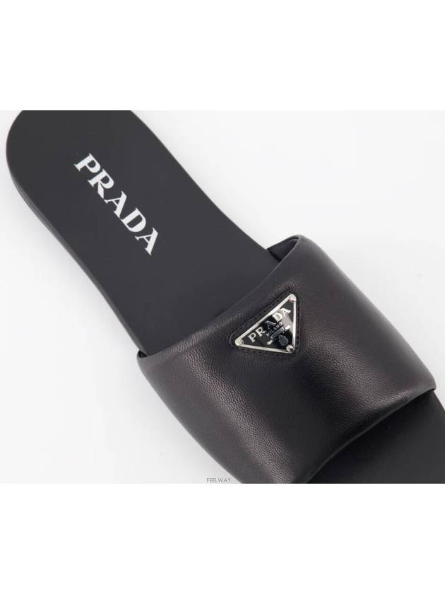 Logo Leather Slide Slippers Black - PRADA - BALAAN 6