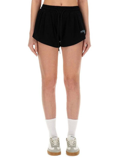 Embroidered Logo Cotton Shorts Black - MSGM - BALAAN 2