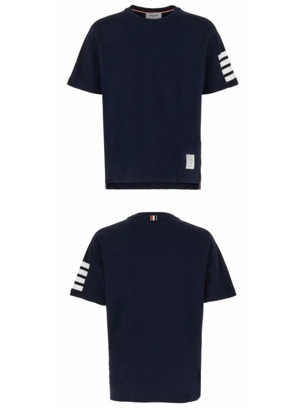 4-Bar Striped Cotton Short Sleeve T-Shirt Navy - THOM BROWNE - BALAAN 5