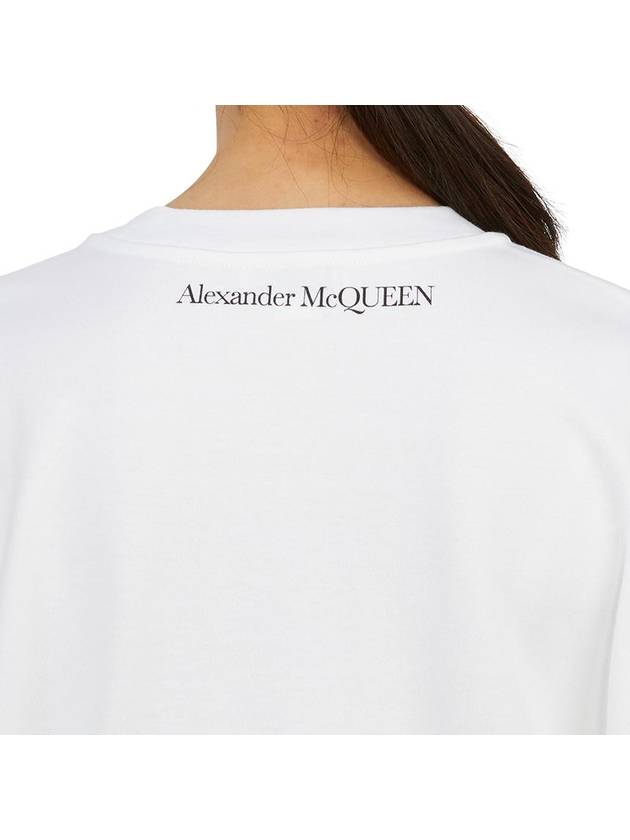 Women's Flower Print Short Sleeve T-Shirt White Blue - ALEXANDER MCQUEEN - BALAAN 8