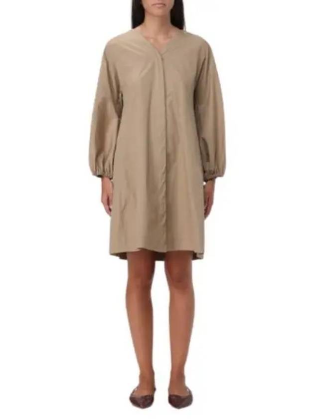 Miki V-Neck Cotton Short Dress Camel - MAX MARA - BALAAN 1