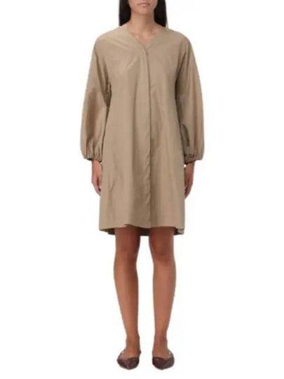 Miki V-Neck Cotton Short Dress Camel - MAX MARA - BALAAN 2