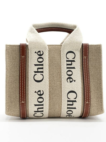 Woody Linen Canvas Calfskin Tote Bag White Brown - CHLOE - BALAAN 2