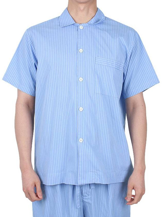 Poplin Pajamas Organic Cotton Short Sleeve Shirt Pin Stripe - TEKLA - 2