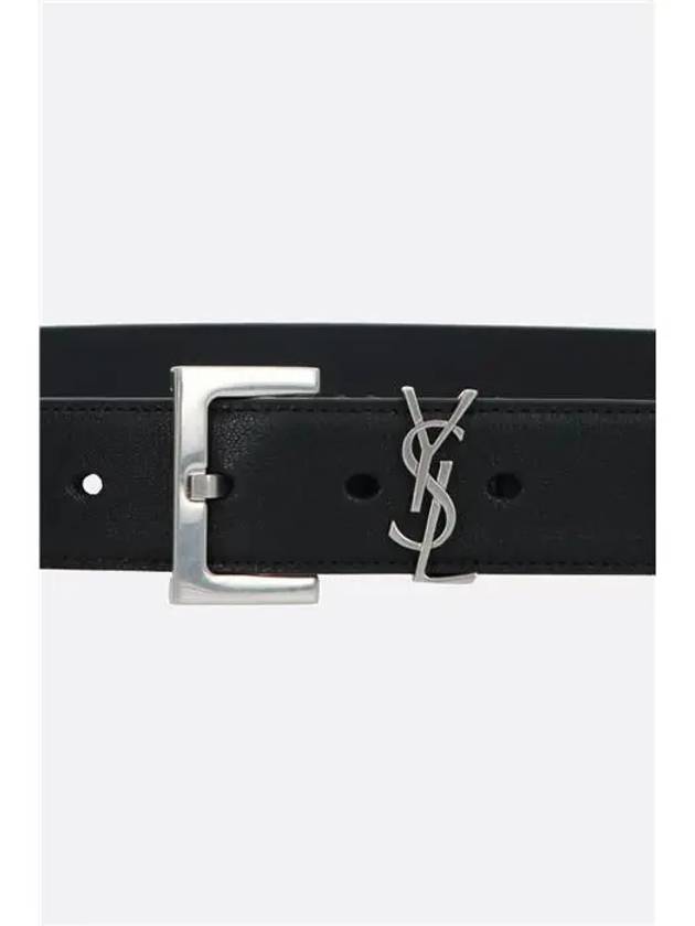 Silver Hardware Monogram Buckle Leather Belt Black - SAINT LAURENT - BALAAN 6